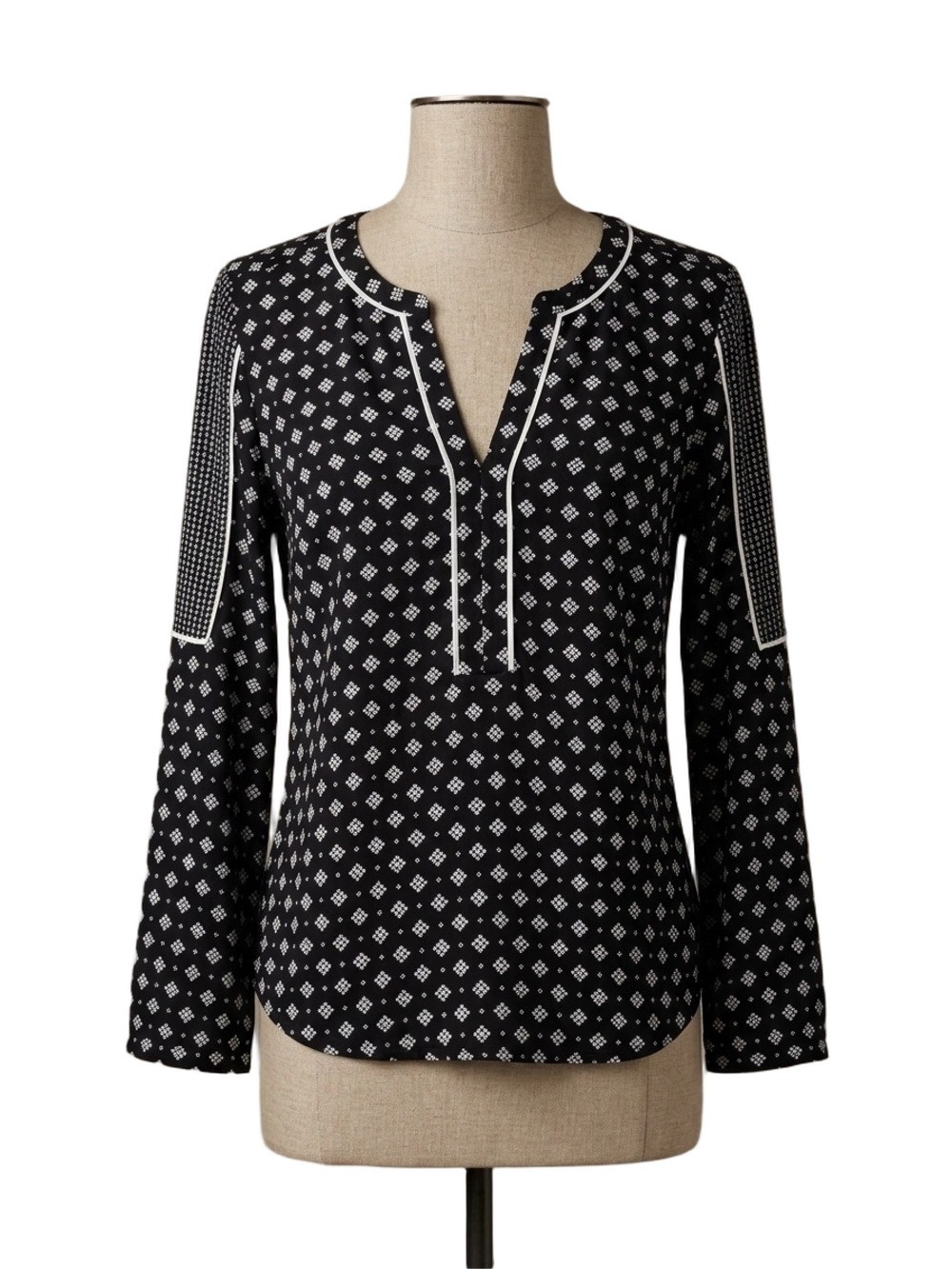 LOFT Black and White Patterned Henley Tunic